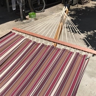 Outdoor fabric hammock in beige, green and turquoise with 120 cm wooden spreader bars PRO. No. Tt604.4p-118