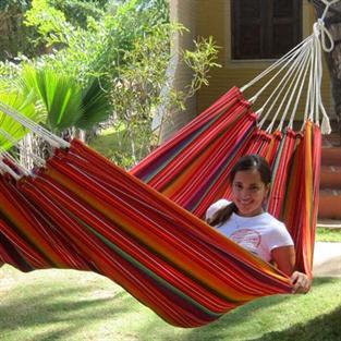 Strong hammock 1 person. Nice colorful look. Ok for children\'s play