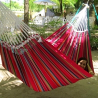 Nice dobbel hammock in colorful fabric with hand-woven decorative details